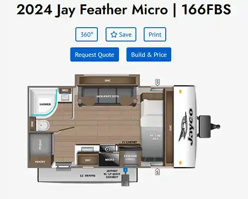 A Jay Feather Micro 166FBS Trailer Floor plan