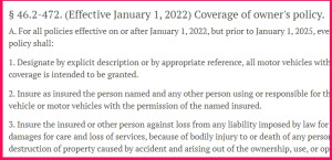 A screen shot of the new Virginia Law mandating higher minimum liability limits