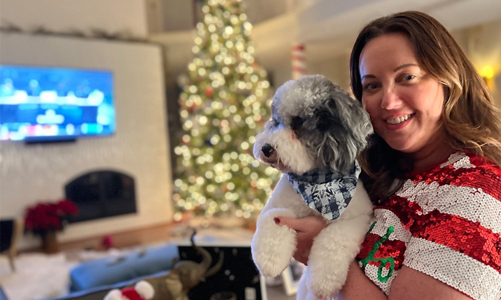 Shannon and her mini Sheepadoodle, Sadie Grace