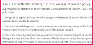 A screen shot of the new Virginia Law mandating higher minimum liability limits